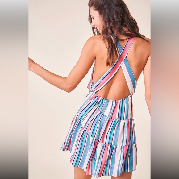Sugar Lips Samba Striped Cross Back Halter Dress - Picture 2 of 5